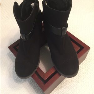 Faux Suede Booties w/Strap and Buckle Trim